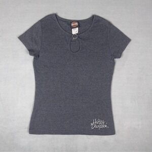 Harley Davidson of Dallas Texas Women's Keyhole O-Ring Rhinestone T-Shirt M